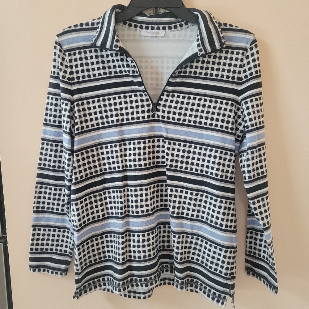 T By Talbots Striped Quarter Zip Shirt